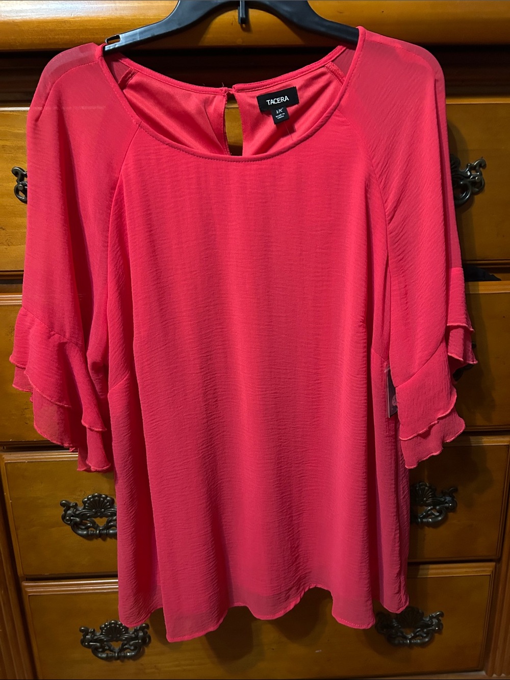 Tacera Coral Ruffle Sleeve Blouse